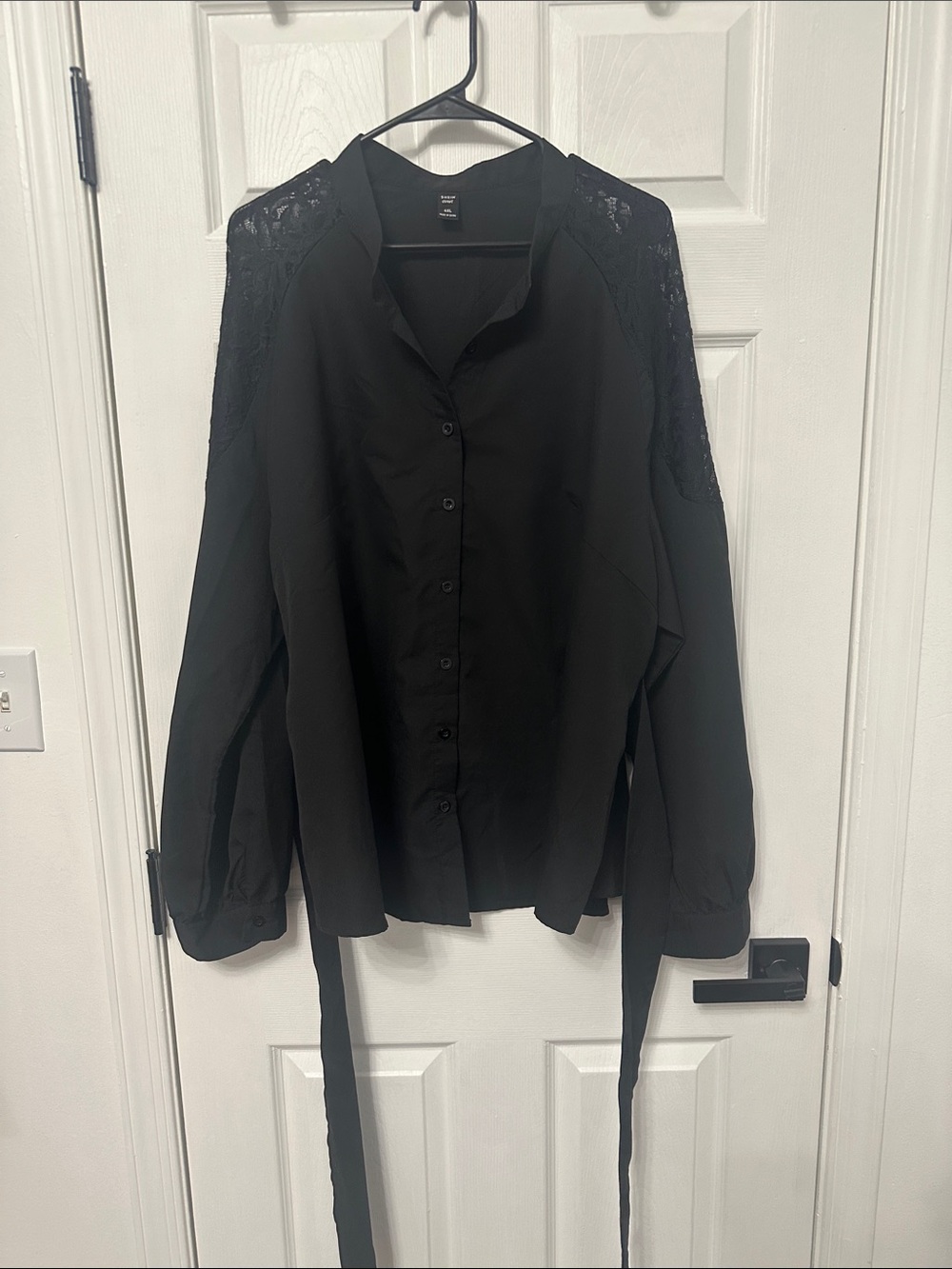 SHEIN Black Lace-Shoulder Button-Down Shirt